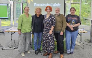 Der neue Vorstand von GewerkschaftsGrün nach den Wahlen, darunter Beate Müller-Gemmeke und Sarah Gonschorek als Sprecherinnen.